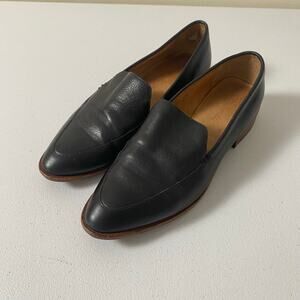 Madewell Women's Sz 8 The Frances Loafer Black Leather Flat Almond Toe FLAW